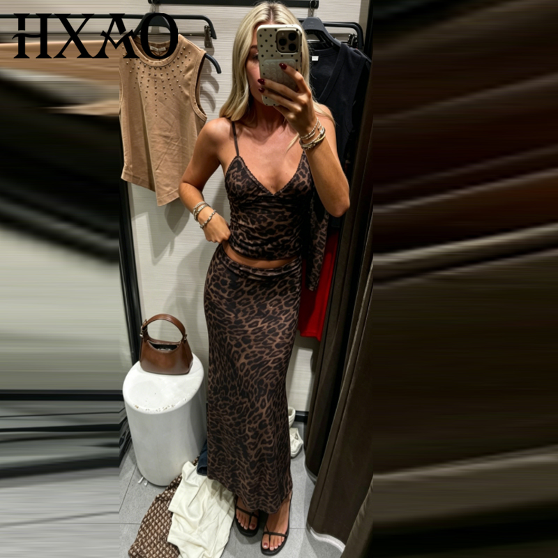 Women Formal Wear For Summer - HXAO Leopard Print Tulle Skirt Set