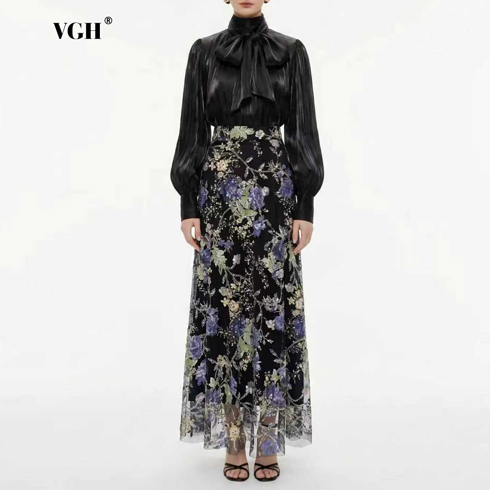 Women Formal Wear For Summer - VGH Elegant Chic Black Floral Two
