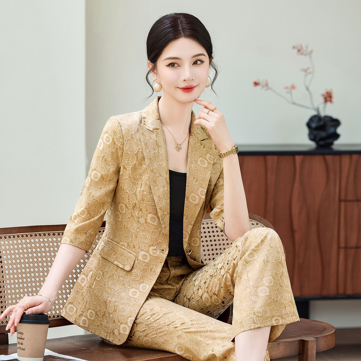 Fashion Apricot Half Sleeve Pr - Women Formal Wear Blazers recension och pris