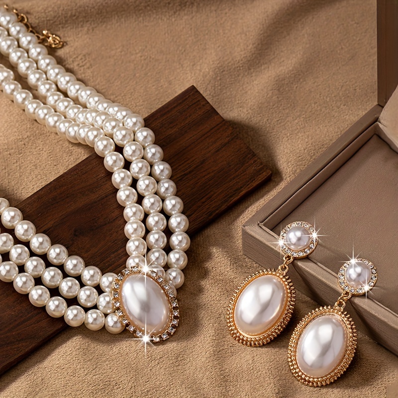 stylish Imitation Pearl neckla - Pearl Necklace Set recension och pris
