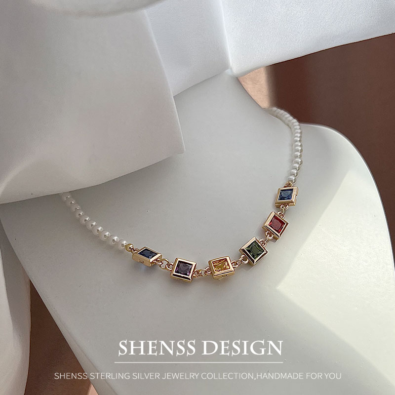 Imitation Pearl Square Zircon  - Pearl Necklace Set recension och pris