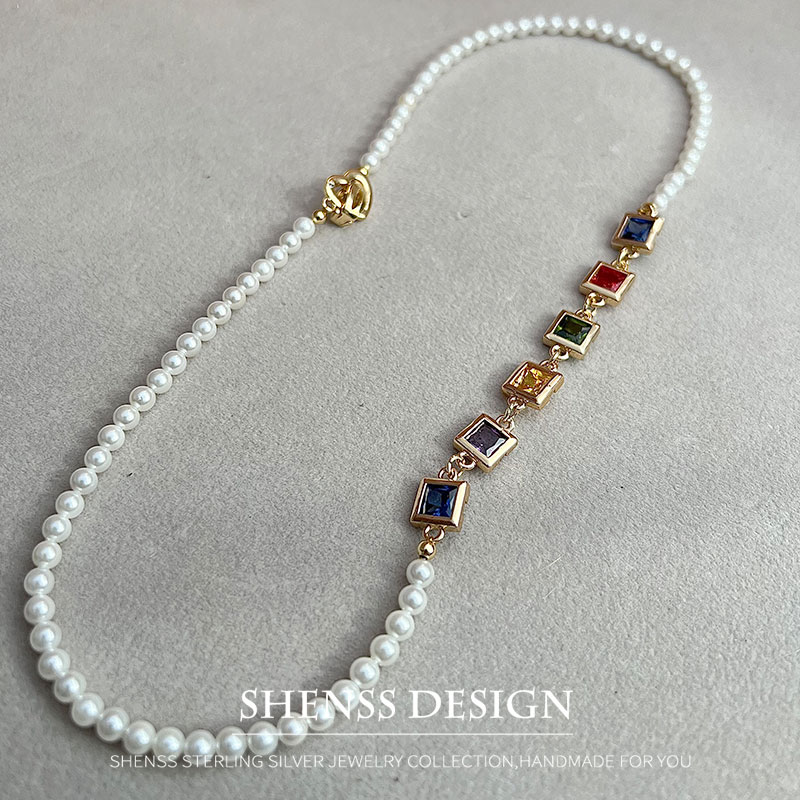 Imitation Pearl Square Zircon  - Pearl Necklace Set recension och pris