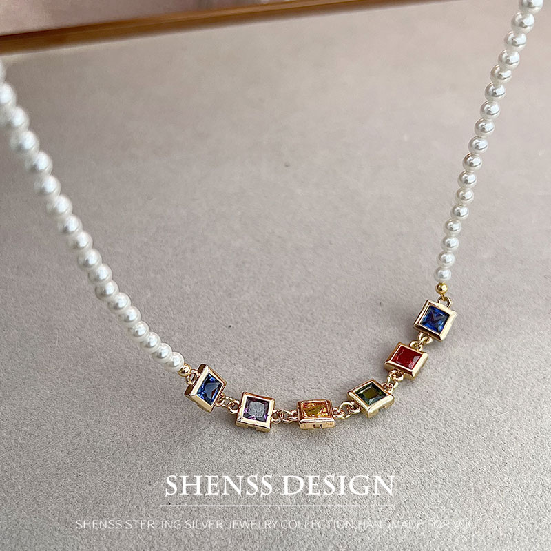 Imitation Pearl Square Zircon  - Pearl Necklace Set recension och pris