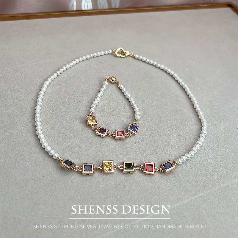 Imitation Pearl Square Zircon  - Pearl Necklace Set recension och pris